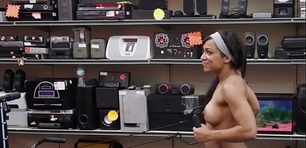  Black fitness babe pussyfucked in the shop